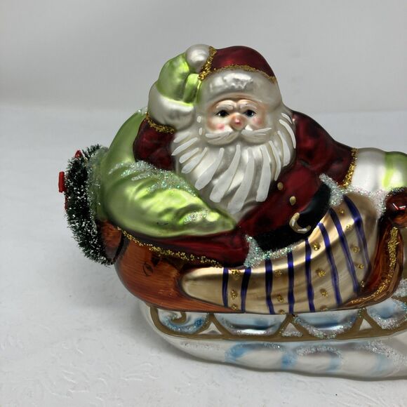 PESCHKA Hand Blown Glass Christmas Santa Sleigh Tree Gifts Reindeer Figurine 9" - Picture 13 of 14